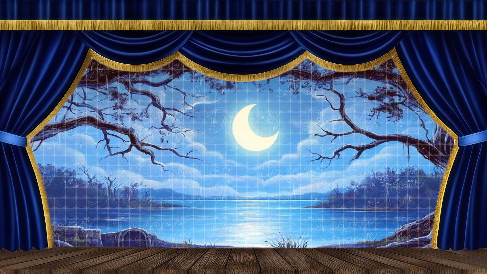 Theatrical Backdrop: Swan Lake Moonlight Lake – Ballet Stage Scenery for Dance Recitals