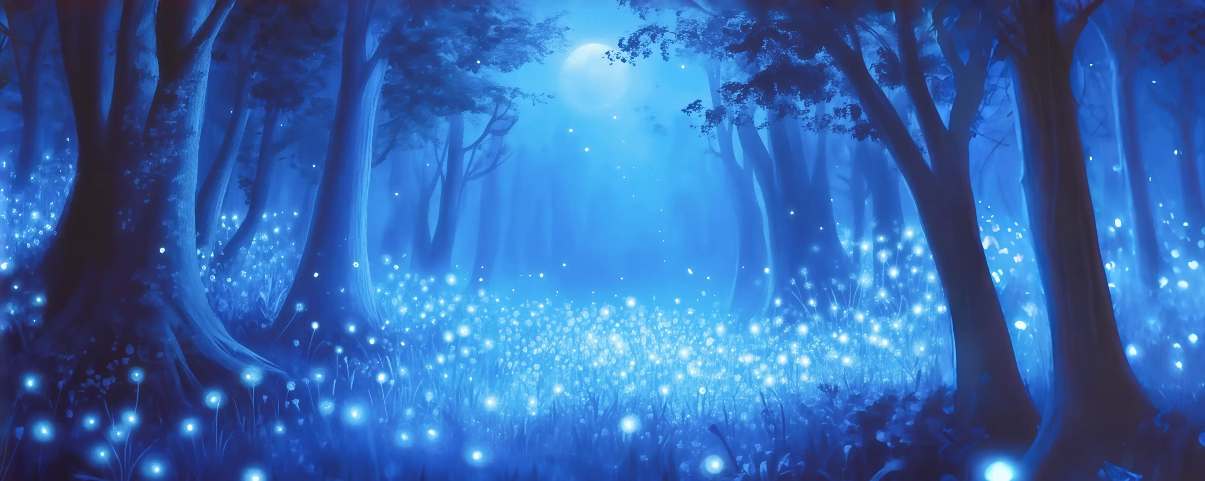 Theatrical Backdrop: Enchanted Firefly Forest – Fantasy Stage Scenery for Musicals