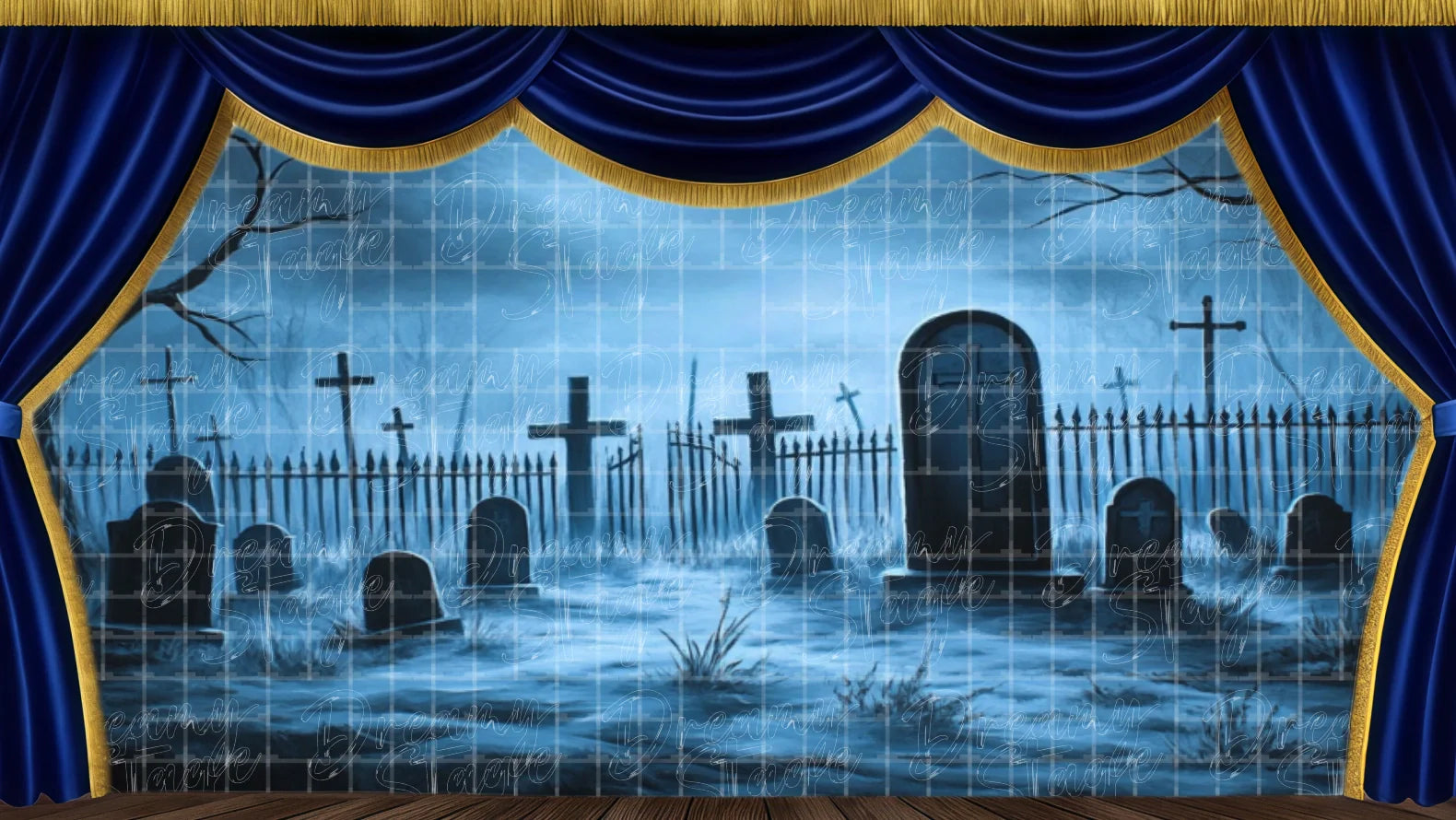 Gothic Graveyards & Haunted Scenes Backdrops - Stage Scenery for Cemetery, Memorial, and Supernatural Settings