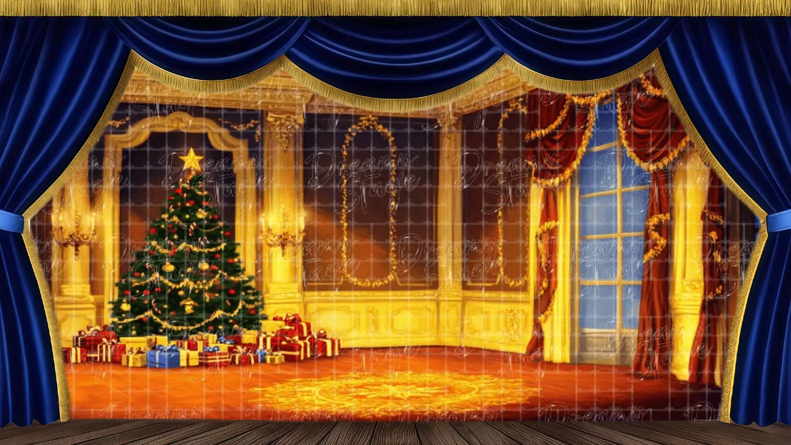 Theatrical Backdrops: Classical Christmas Night Parlor – Stage Scenery for Nutcracker Act I