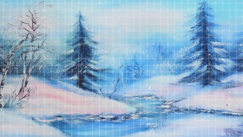 Pastel Winter Pine Forest digital stage backdrop for theatre projection, dance recital, school musical, community theatre, LED screen background, and printable stage scenery. Suitable for Frozen, The Snow Queen, Snow Queen inspired productions,