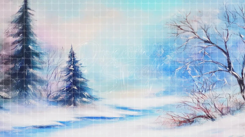 Blue Pink Snowy Woods digital stage backdrop for theatre projection, dance recital, school musical, community theatre, LED screen background, and printable stage scenery. Suitable for Frozen, The Snow Queen, Snow Queen inspired productions,