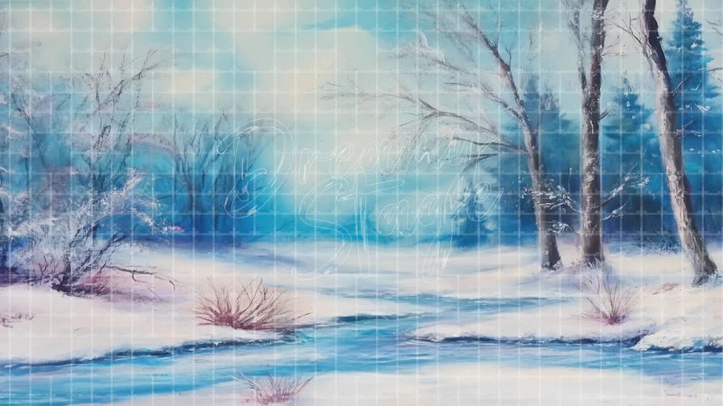 Icy Winter Forest Path digital stage backdrop for theatre projection, dance recital, school musical, community theatre, LED screen background, and printable stage scenery. Suitable for Frozen, The Snow Queen, Snow Queen inspired productions,