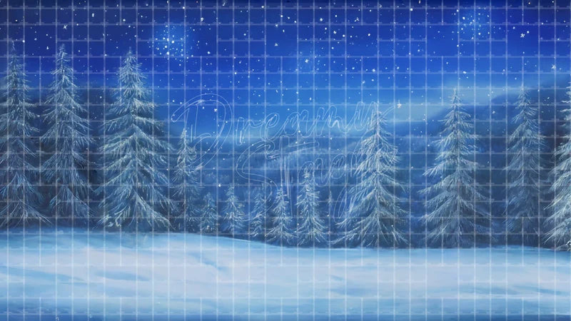 Moonlit Snow Hills digital stage backdrop for theatre projection, dance recital, school musical, community theatre, LED screen background, and printable stage scenery. Suitable for Frozen, The Snow Queen, Snow Queen inspired productions,