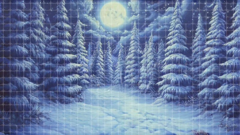 Deep Snow Pine Forest digital stage backdrop for theatre projection, dance recital, school musical, community theatre, LED screen background, and printable stage scenery. Suitable for Frozen, The Snow Queen, Snow Queen inspired productions,