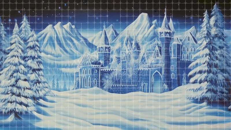 Ice Castle Winter Forest digital stage backdrop for theatre projection, dance recital, school musical, community theatre, LED screen background, and printable stage scenery. Suitable for Frozen, The Snow Queen, Snow Queen inspired productions,