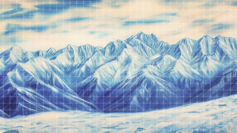 Snowy Mountain Panorama digital stage backdrop for theatre projection, dance recital, school musical, community theatre, LED screen background, and printable stage scenery. Suitable for Frozen, The Snow Queen, Snow Queen inspired productions,