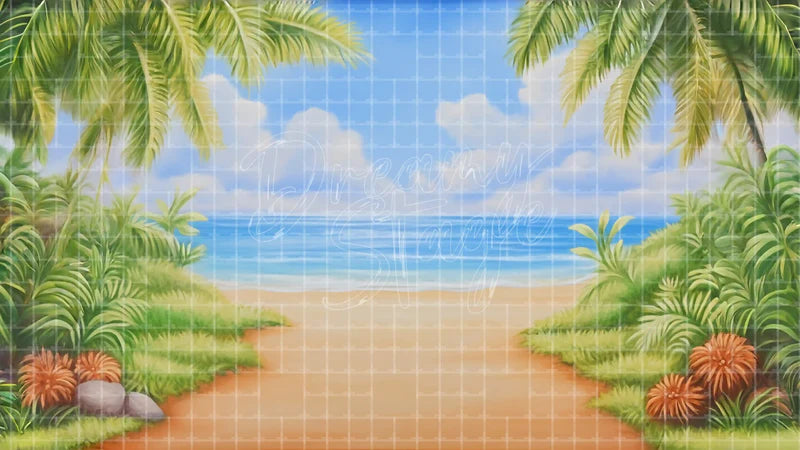 Tropical Beach Opening digital stage backdrop for theatre projection, dance recital, school musical, community theatre, LED screen background, and printable stage scenery. Suitable for Moana, The Little Mermaid, Little Mermaid inspired productions,