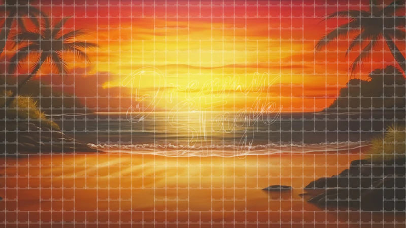 Tropical Island Sunset Ocean digital stage backdrop for theatre projection, dance recital, school musical, community theatre, LED screen background, and printable stage scenery. Suitable for Moana, The Little Mermaid, Little Mermaid inspired productions,