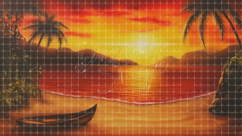 Palm Beach Sunset digital stage backdrop for theatre projection, dance recital, school musical, community theatre, LED screen background, and printable stage scenery. Suitable for Moana, The Little Mermaid, Little Mermaid inspired productions,
