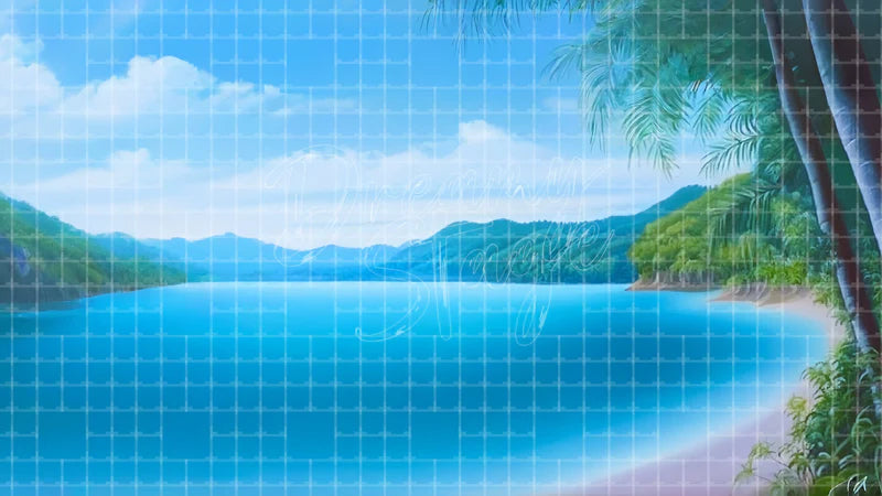 Turquoise Tropical Bay digital stage backdrop for theatre projection, dance recital, school musical, community theatre, LED screen background, and printable stage scenery. Suitable for Moana, The Little Mermaid, Little Mermaid inspired productions,