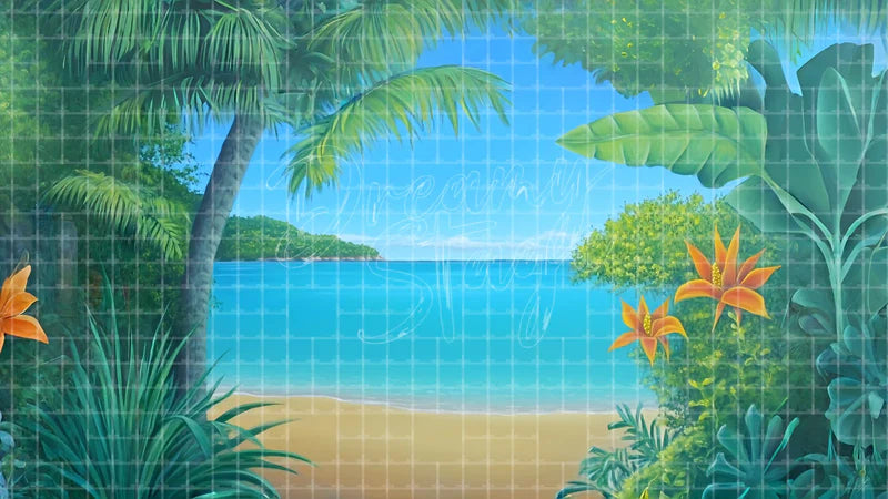 Blue Lagoon Beach digital stage backdrop for theatre projection, dance recital, school musical, community theatre, LED screen background, and printable stage scenery. Suitable for Moana, The Little Mermaid, Little Mermaid inspired productions,