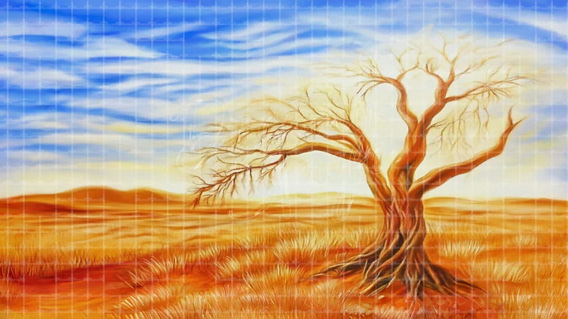 Desert Tree Landscape digital stage backdrop for theatre projection, dance recital, school musical, community theatre, LED screen background, and printable stage scenery. Suitable for Joseph and the Amazing Technicolor Dreamcoat, Joseph, The Prince of Egypt inspired productions,