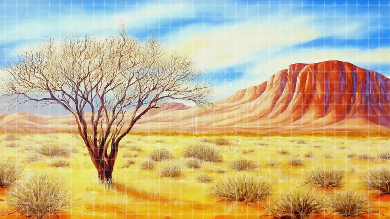 Desert Tree Mountain digital stage backdrop for theatre projection, dance recital, school musical, community theatre, LED screen background, and printable stage scenery. Suitable for Joseph and the Amazing Technicolor Dreamcoat, Joseph, The Prince of Egypt inspired productions,