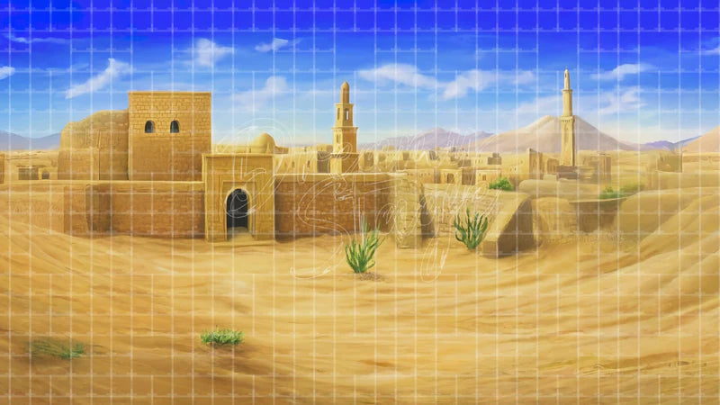 Ancient Desert City digital stage backdrop for theatre projection, dance recital, school musical, community theatre, LED screen background, and printable stage scenery. Suitable for Joseph and the Amazing Technicolor Dreamcoat, Joseph, The Prince of Egypt inspired productions,