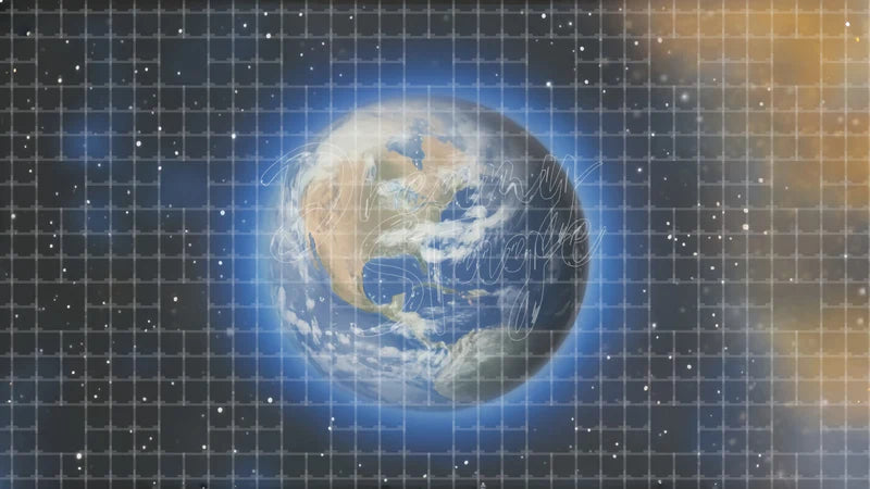 Glowing Earth From Space digital stage backdrop for theatre projection, dance recital, school musical, community theatre, LED screen background, and printable stage scenery. Suitable for The Little Prince, Little Prince, Peter and the Starcatcher inspired productions,