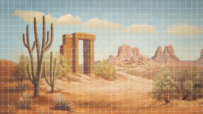 Cactus Monument Valley digital stage backdrop for theatre projection, dance recital, school musical, community theatre, LED screen background, and printable stage scenery. Suitable for Oklahoma!, Oklahoma, Annie Get Your Gun inspired productions,