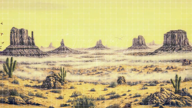Desert Mesa Landscape digital stage backdrop for theatre projection, dance recital, school musical, community theatre, LED screen background, and printable stage scenery. Suitable for Oklahoma!, Oklahoma, Annie Get Your Gun inspired productions,