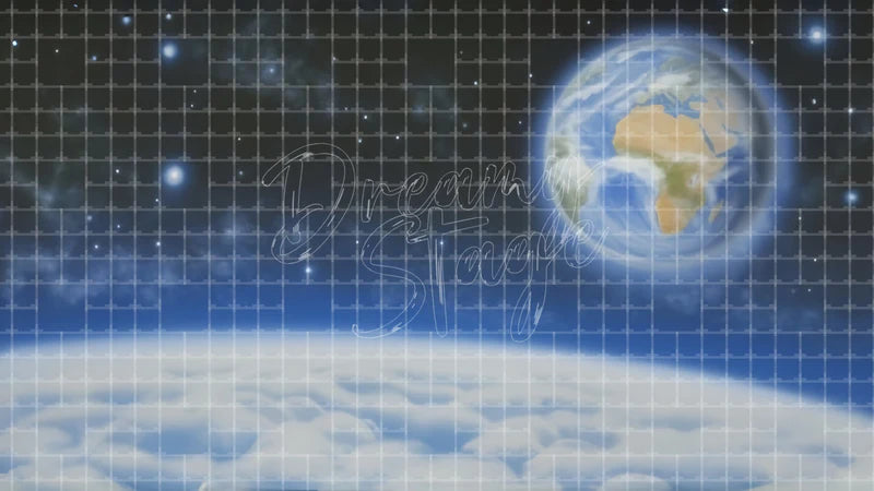 Earth Rising Over Moon Surface digital stage backdrop for theatre projection, dance recital, school musical, community theatre, LED screen background, and printable stage scenery. Suitable for The Little Prince, Little Prince, Peter and the Starcatcher inspired productions,