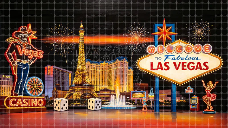 Las Vegas Casino Neon digital stage backdrop for theatre projection, dance recital, school musical, community theatre, LED screen background, and printable stage scenery. Suitable for Guys and Dolls, Viva Las Vegas, All Shook Up inspired productions,