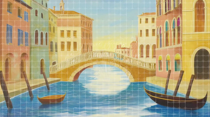 Venice Canal Bridge digital stage backdrop for theatre projection, dance recital, school musical, community theatre, LED screen background, and printable stage scenery. Suitable for The Light in the Piazza, Light in the Piazza, The Gondoliers inspired productions,