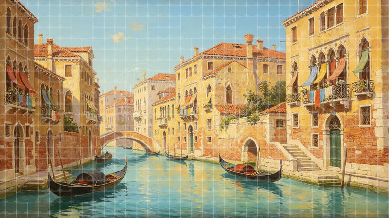 Vintage Venice Postcard digital stage backdrop for theatre projection, dance recital, school musical, community theatre, LED screen background, and printable stage scenery. Suitable for The Light in the Piazza, Light in the Piazza, The Gondoliers inspired productions,
