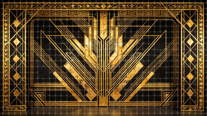 Luxury Art Deco Geometric digital stage backdrop for theatre projection, dance recital, school musical, community theatre, LED screen background, and printable stage scenery. Suitable for The Great Gatsby, Great Gatsby, Chicago inspired productions,