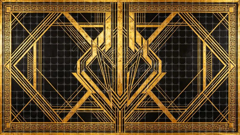 Gatsby Gold Geometric Pattern digital stage backdrop for theatre projection, dance recital, school musical, community theatre, LED screen background, and printable stage scenery. Suitable for The Great Gatsby, Great Gatsby, Chicago inspired productions,