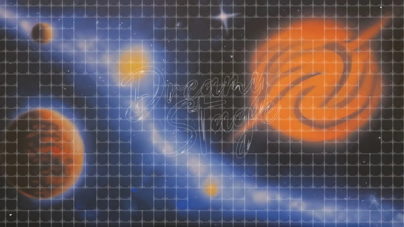 Blue Orange Galaxy Planet digital stage backdrop for theatre projection, dance recital, school musical, community theatre, LED screen background, and printable stage scenery. Suitable for The Little Prince, Little Prince, Peter and the Starcatcher inspired productions,
