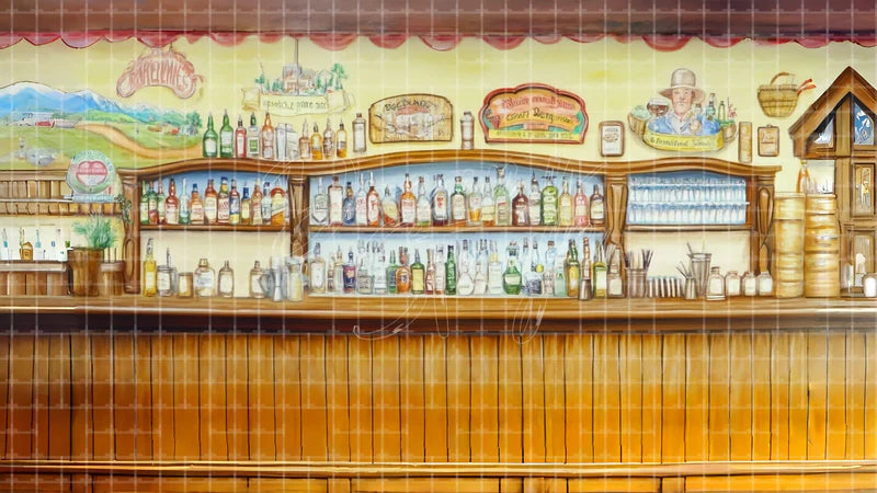 Western Saloon Interior Bar digital stage backdrop for theatre projection, dance recital, school musical, community theatre, LED screen background, and printable stage scenery. Suitable for Oklahoma!, Oklahoma, Annie Get Your Gun inspired productions,