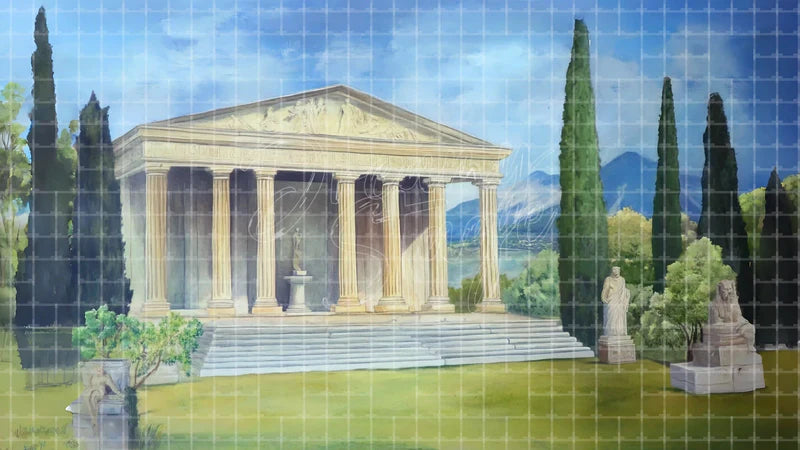 Classical Greek Columns digital stage backdrop for theatre projection, dance recital, school musical, community theatre, LED screen background, and printable stage scenery. Suitable for Hadestown, Hercules, The Odyssey inspired productions,