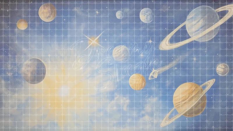 Soft Pastel Solar System digital stage backdrop for theatre projection, dance recital, school musical, community theatre, LED screen background, and printable stage scenery. Suitable for The Little Prince, Little Prince, Peter and the Starcatcher inspired productions,