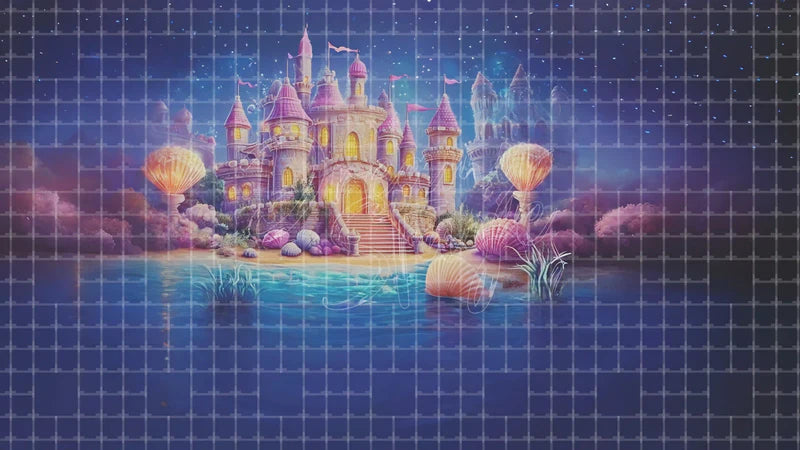 Underwater Castle digital stage backdrop for theatre projection, dance recital, school musical, community theatre, LED screen background, and printable stage scenery. Suitable for The Little Mermaid, Little Mermaid, Finding Nemo inspired productions,