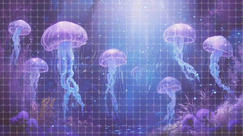 Jellyfish Ocean digital stage backdrop for theatre projection, dance recital, school musical, community theatre, LED screen background, and printable stage scenery. Suitable for The Little Mermaid, Little Mermaid, Finding Nemo inspired productions,