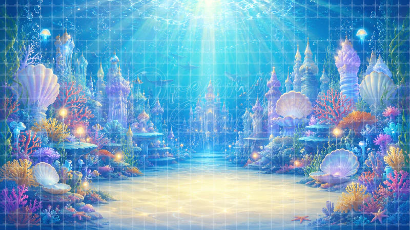 Under The Sea Finale digital stage backdrop for theatre projection, dance recital, school musical, community theatre, LED screen background, and printable stage scenery. Suitable for The Little Mermaid, Little Mermaid, Finding Nemo inspired productions,