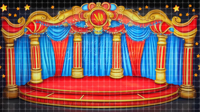 Classic Circus digital stage backdrop for theatre projection, dance recital, school musical, community theatre, LED screen background, and printable stage scenery. Suitable for The Greatest Showman, Greatest Showman, Barnum inspired productions,