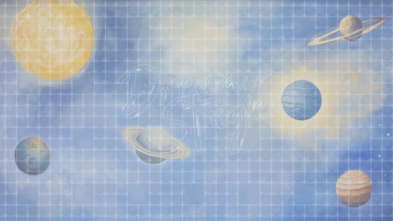 Watercolor Solar System digital stage backdrop for theatre projection, dance recital, school musical, community theatre, LED screen background, and printable stage scenery. Suitable for The Little Prince, Little Prince, Peter and the Starcatcher inspired productions,