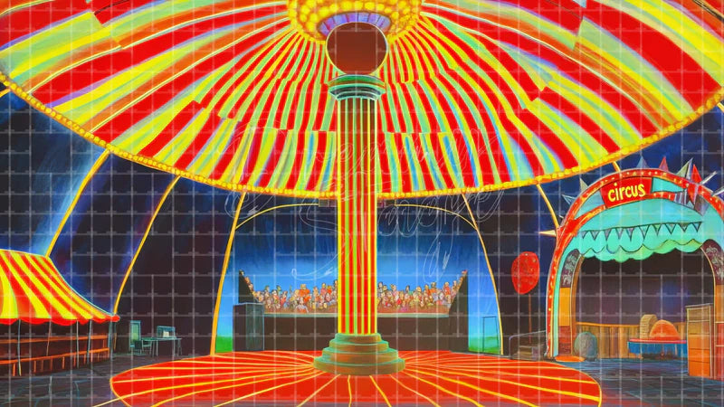 Circus Big Top Interior digital stage backdrop for theatre projection, dance recital, school musical, community theatre, LED screen background, and printable stage scenery. Suitable for The Greatest Showman, Greatest Showman, Barnum inspired productions,