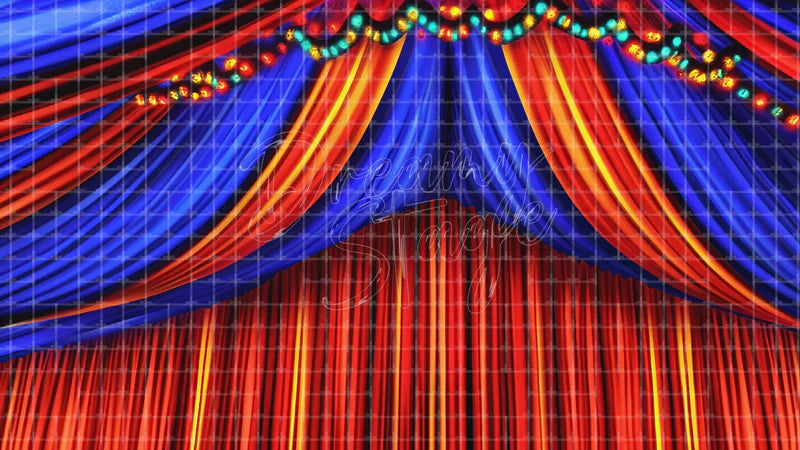 Circus Tent Drapery digital stage backdrop for theatre projection, dance recital, school musical, community theatre, LED screen background, and printable stage scenery. Suitable for The Greatest Showman, Greatest Showman, Barnum inspired productions,