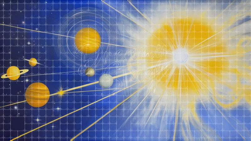 Bright Sun Solar Rays Space digital stage backdrop for theatre projection, dance recital, school musical, community theatre, LED screen background, and printable stage scenery. Suitable for The Little Prince, Little Prince, Peter and the Starcatcher inspired productions,
