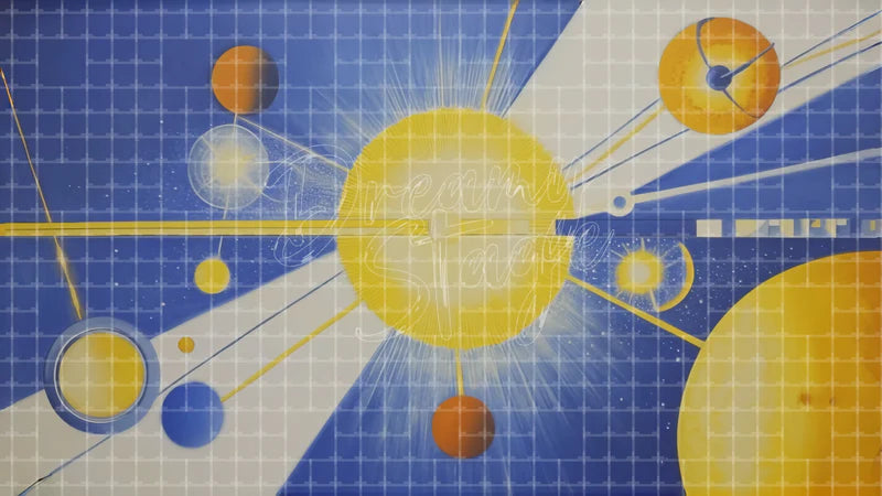 Sun And Planets Educational digital stage backdrop for theatre projection, dance recital, school musical, community theatre, LED screen background, and printable stage scenery. Suitable for The Little Prince, Little Prince, Peter and the Starcatcher inspired productions,