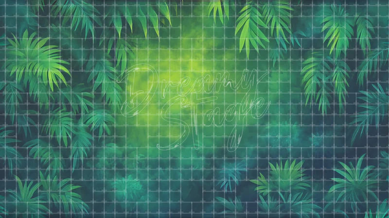 Tropical Green Jungle Leaves digital stage backdrop for theatre projection, dance recital, school musical, community theatre, LED screen background, and printable stage scenery. Suitable for The Jungle Book, Jungle Book, Tarzan inspired productions,