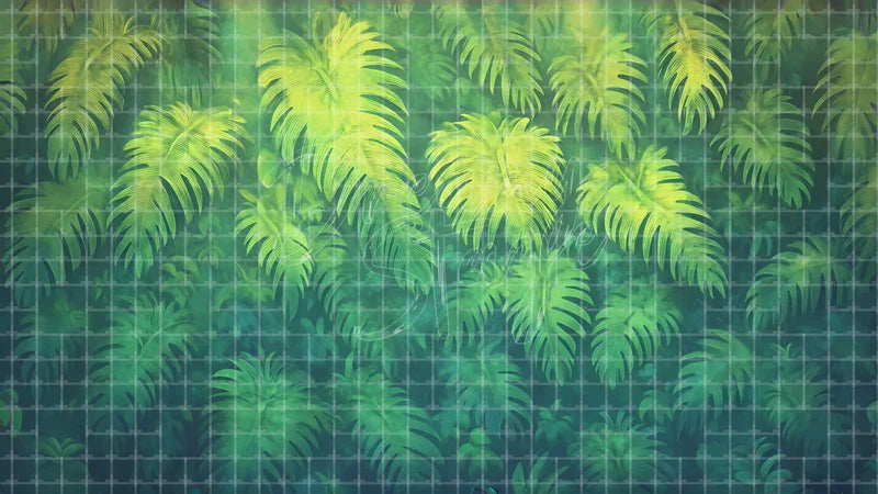 Tropical Fern Leaf Pattern digital stage backdrop for theatre projection, dance recital, school musical, community theatre, LED screen background, and printable stage scenery. Suitable for The Jungle Book, Jungle Book, Tarzan inspired productions,