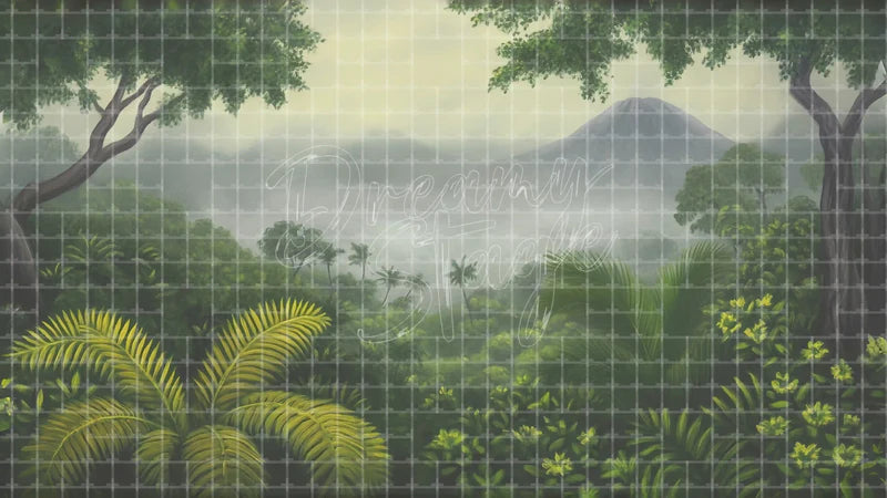 Misty Jungle Valley digital stage backdrop for theatre projection, dance recital, school musical, community theatre, LED screen background, and printable stage scenery. Suitable for The Jungle Book, Jungle Book, Tarzan inspired productions,