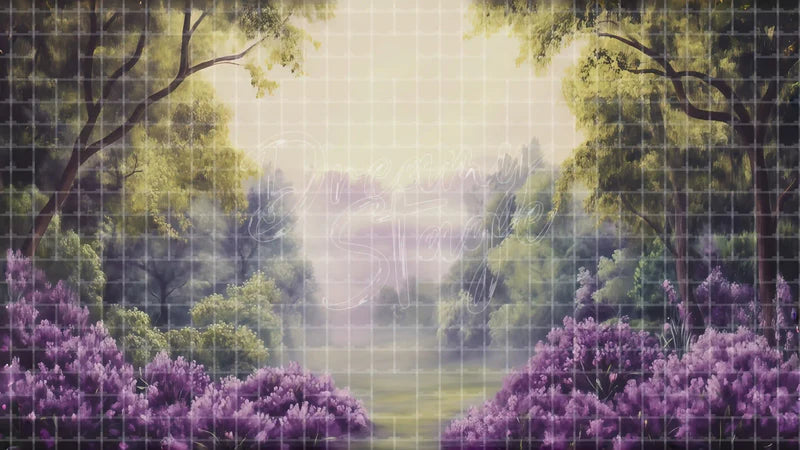 Misty Woodland Valley digital stage backdrop for theatre projection, dance recital, school musical, community theatre, LED screen background, and printable stage scenery. Suitable for The Jungle Book, Jungle Book, Tarzan inspired productions,
