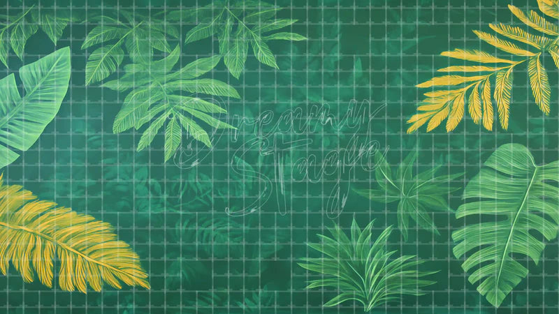 Tropical Leaf Pattern digital stage backdrop for theatre projection, dance recital, school musical, community theatre, LED screen background, and printable stage scenery. Suitable for The Jungle Book, Jungle Book, Tarzan inspired productions,