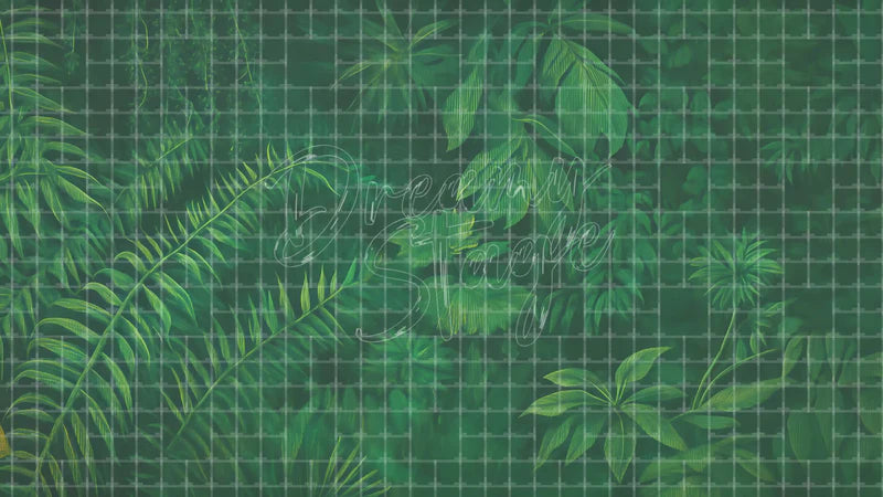 Dark Green Botanical Leaves digital stage backdrop for theatre projection, dance recital, school musical, community theatre, LED screen background, and printable stage scenery. Suitable for The Jungle Book, Jungle Book, Tarzan inspired productions,