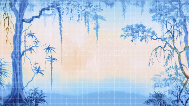 Blue Hanging Vine Jungle digital stage backdrop for theatre projection, dance recital, school musical, community theatre, LED screen background, and printable stage scenery. Suitable for The Jungle Book, Jungle Book, Tarzan inspired productions,
