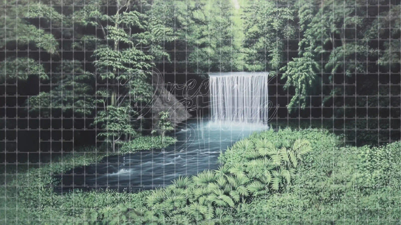Jungle Waterfall Pool digital stage backdrop for theatre projection, dance recital, school musical, community theatre, LED screen background, and printable stage scenery. Suitable for The Jungle Book, Jungle Book, Tarzan inspired productions,