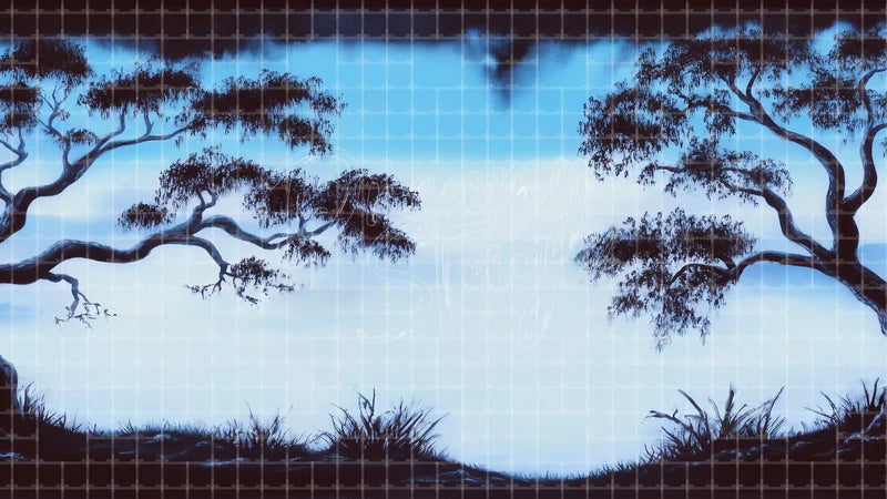 Silhouette Palm Moonlight Ocean digital stage backdrop for theatre projection, dance recital, school musical, community theatre, LED screen background, and printable stage scenery. Suitable for The Jungle Book, Jungle Book, Tarzan inspired productions,